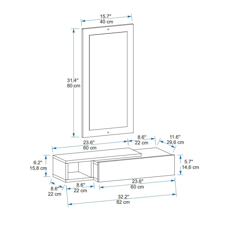 Console Table and Mirror Set 82cm Houts, White, White