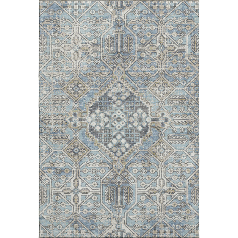 Premium Machine Washable Mayfield AMF2197 global Rug, Sky, 8' x 10'