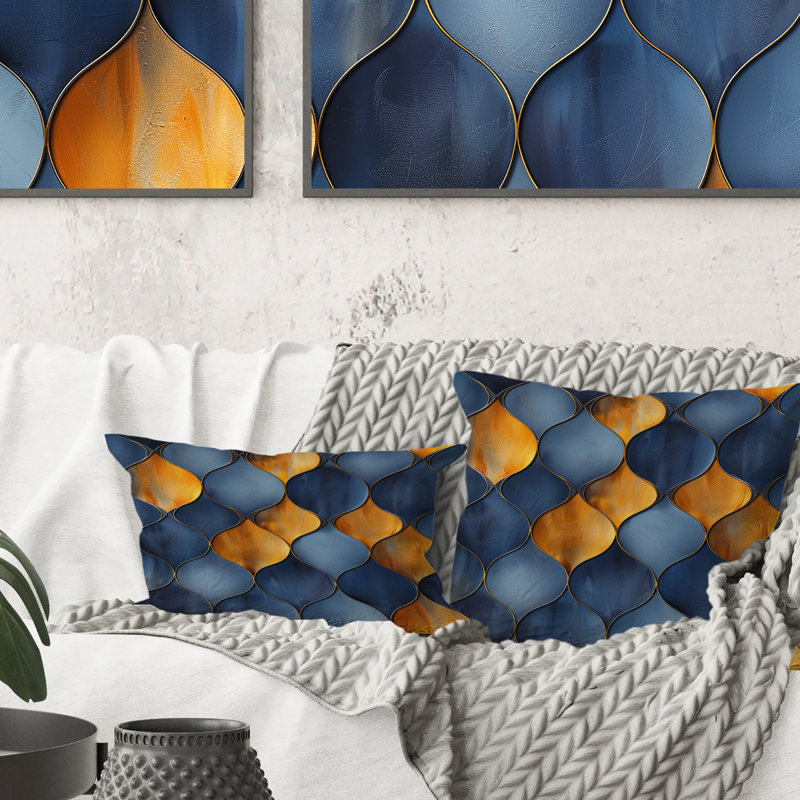 Coussin Ogee Patten I bleu et moderne, H 16 po x l 16 po