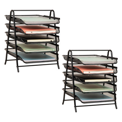 Plateau à papier à 5 niveaux, organisateur de bureau, rangement pour dossiers, bureau, filet métallique, ensemble de 2, noir