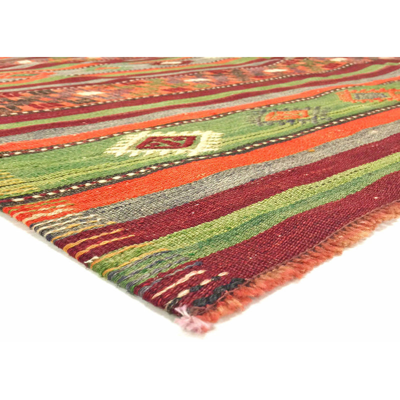 Tapis unique en laine noué à la main de style années 1960 de 6 pi 4 po x 7 pi 8 po vert / rouge