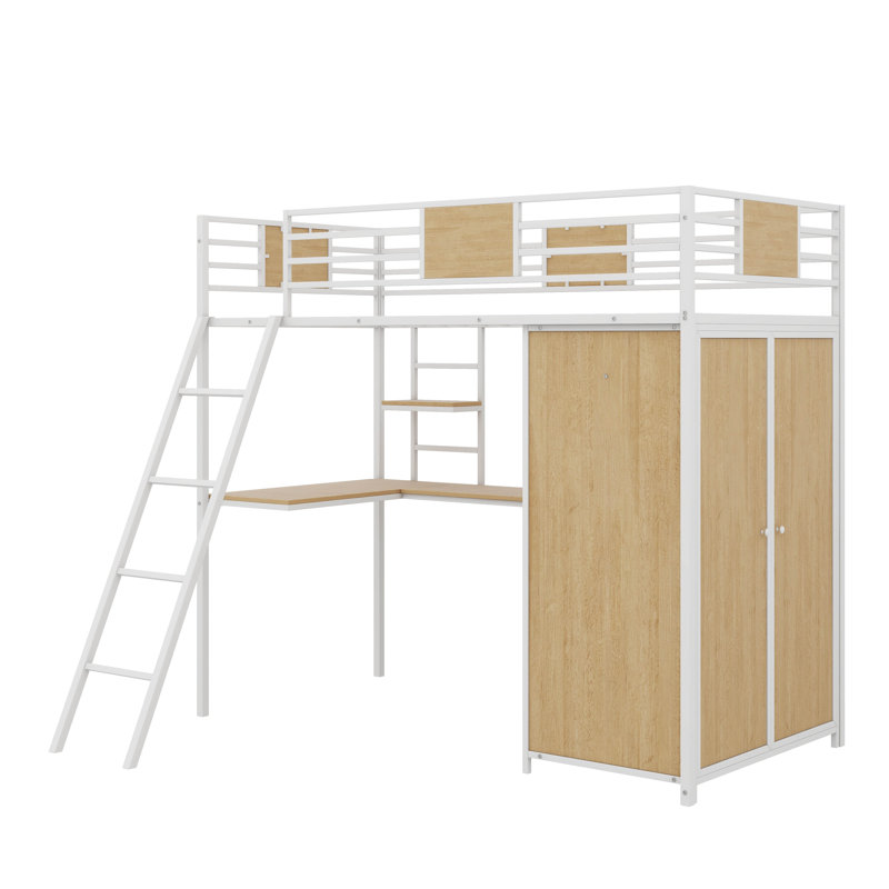 Lit mezzanine avec bureau et armoire, Blanc