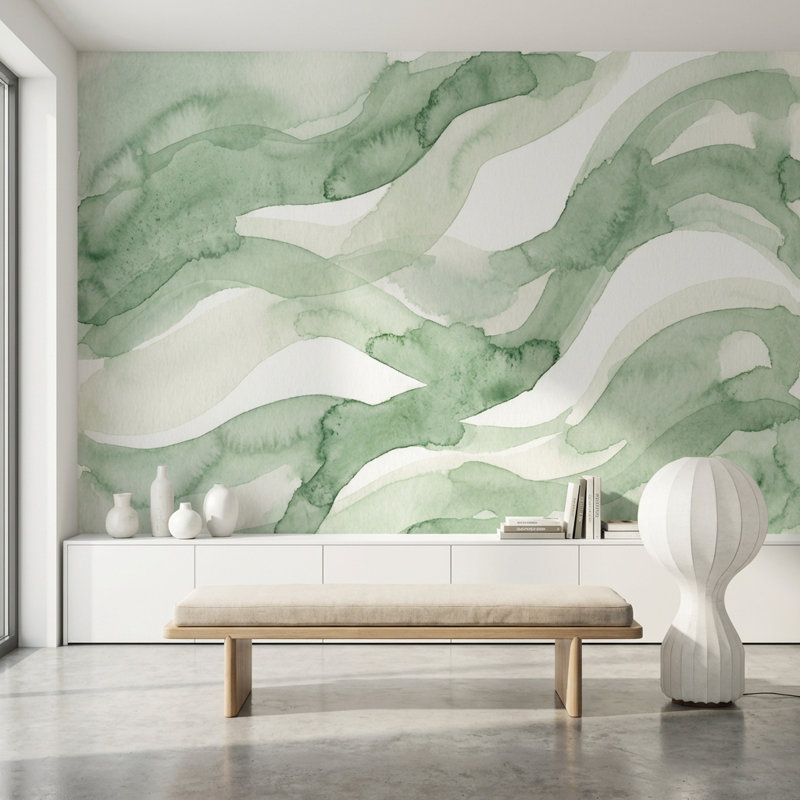 Papier peint moderne abstrait Shades Of Green, 100 po x 96 po, Peler et coller