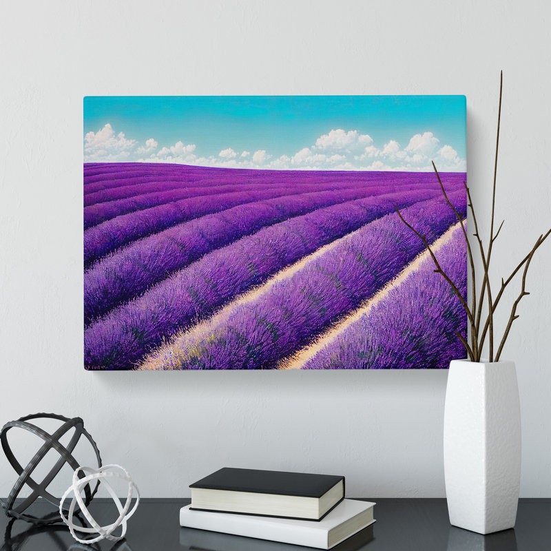 Effervescent Lavender Flower Field - Wrapped Canvas, 50cm H x 76cm W x 3cm D