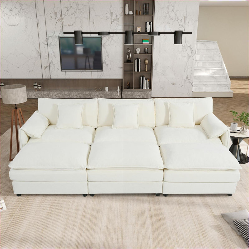 Canapés modulaires | Canapé-lit moderne modulaire surdimensionné pour salon | Beige | Chenille