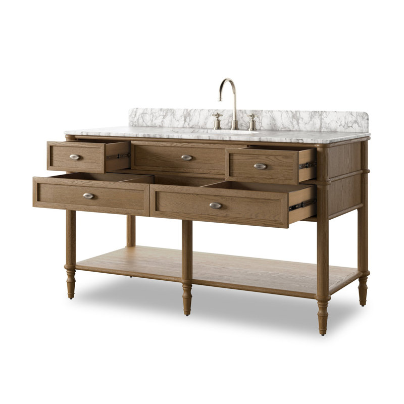 Toulouse Single Wide Vanity-Satin Black Veneer, Washed Blonde Oak Veneer