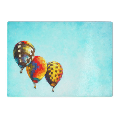 Tempered Glass a Trio of Hot Air Balloons Painting Chopping Board