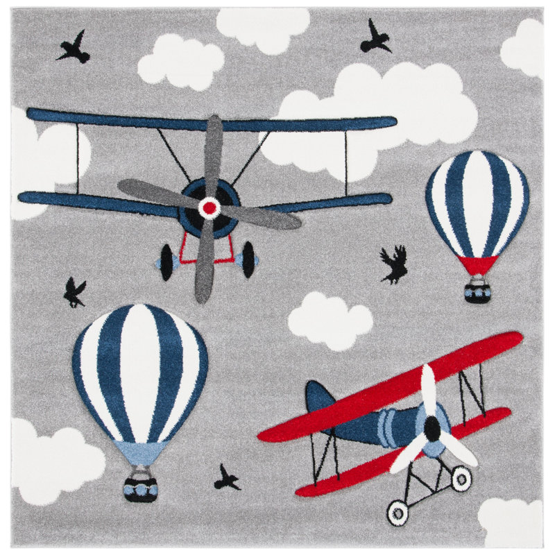 Tapis gris clair / rouge Haveman, Carré 3 pi