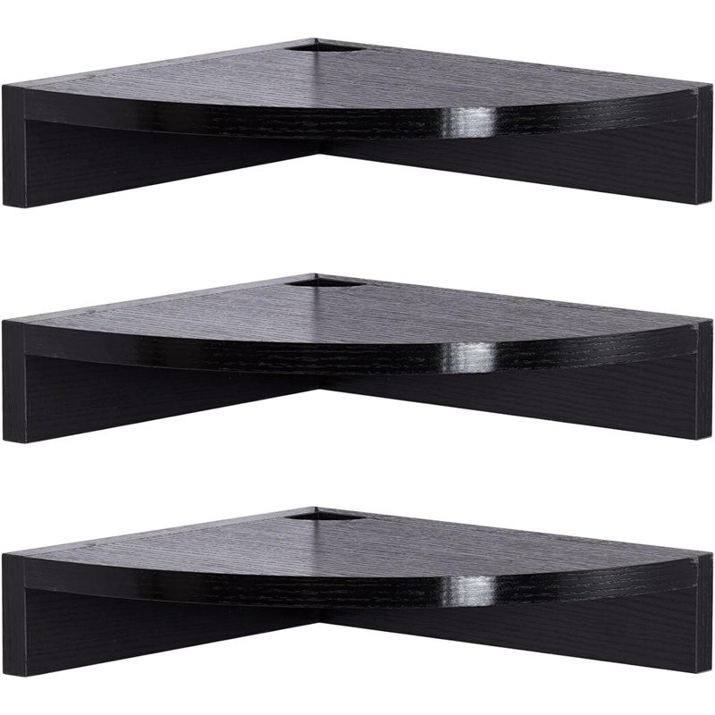 Ensemble de 3 tablettes d'angle flottantes, étagère de coin murale avec trou de câble intégré, solution de rangement à plusieurs niveaux pour la salle de bain, le salon, la cuisine, la chambre à coucher et le bureau