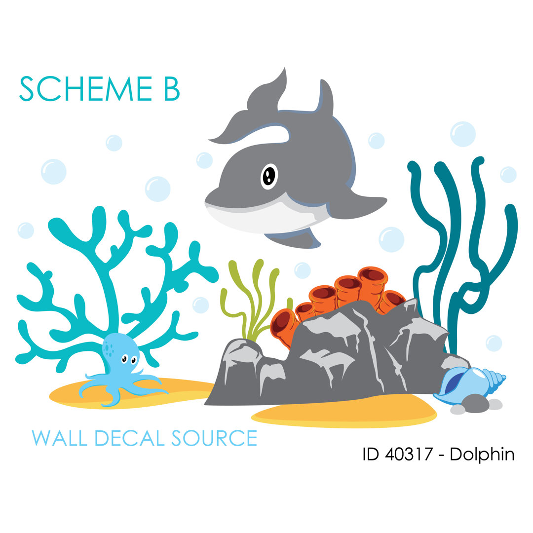 Dolphin, Octopus, Ocean and Coral Reef Vinyl Reusable Wall Decal Wall Decal Source 