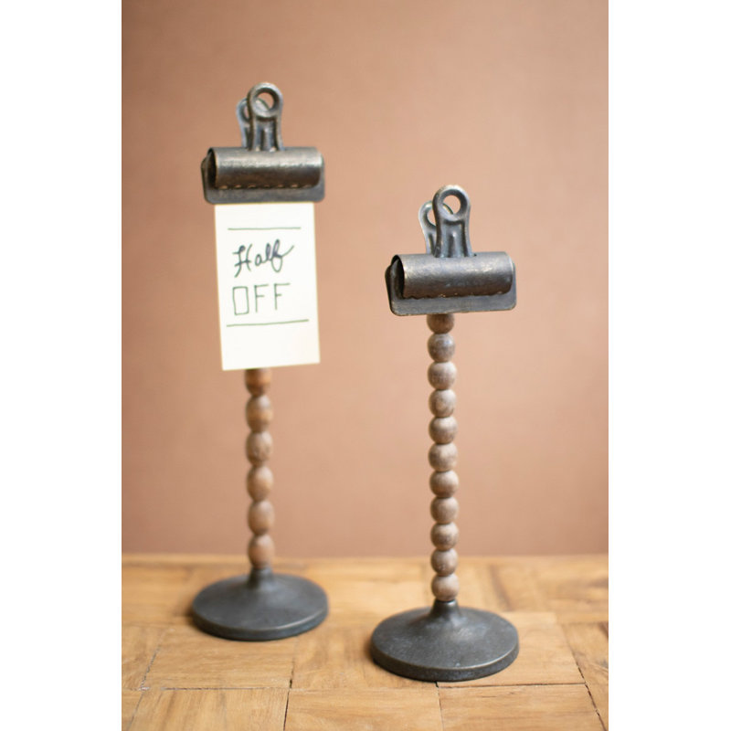  Ensemble de 2 perles en bois sur base avec pinces décoratives H 13,5 po
