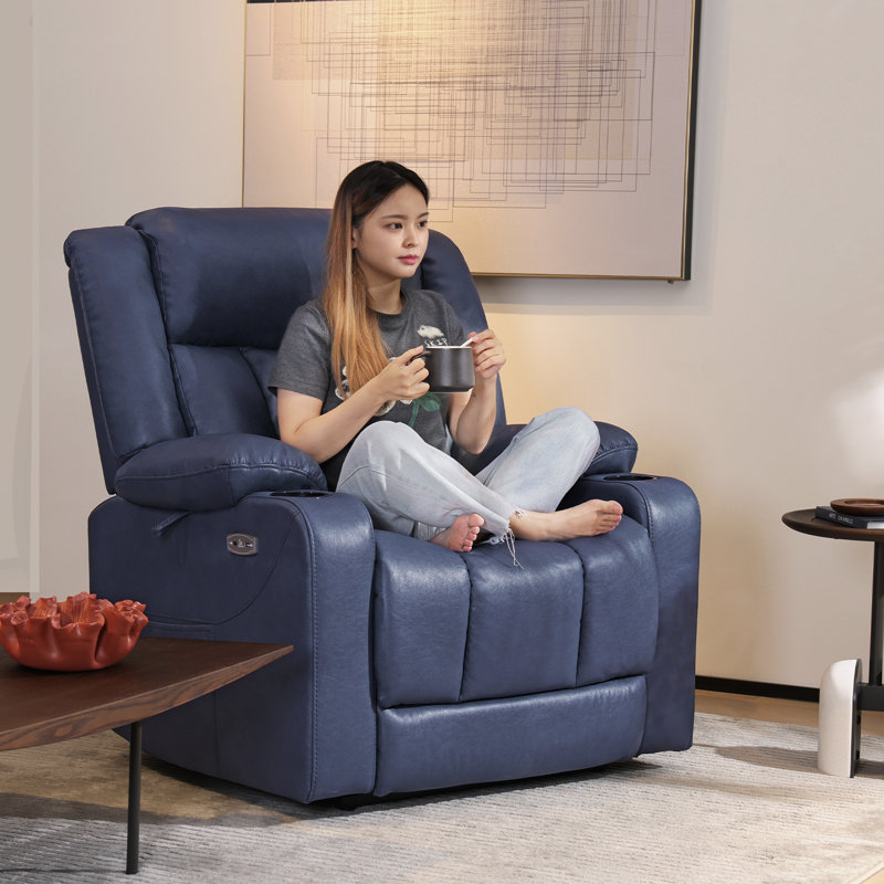 EONIX Dual Motor Oversized Power Lift Recliner Chair for Elderly, 400lbs Heavy Duty Leather Recliner with Massage and Heat, Big and Tall Lay Flat Lift Chair with Cup Holders, SLRY006063, Navy Blue