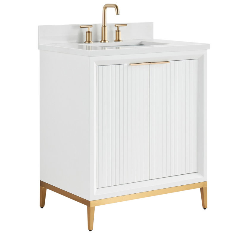 Bungalow 30" Freestanding Standard Single Bathroom Vanity with Top, White/Gold