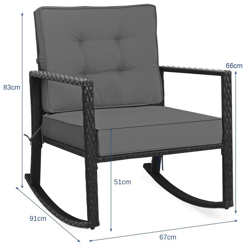 Shawen Wicker Outdoor Rocker Chair with Cushions, Grey