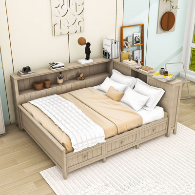 Wood Daybed with 3 Drawers and Storage Shelves