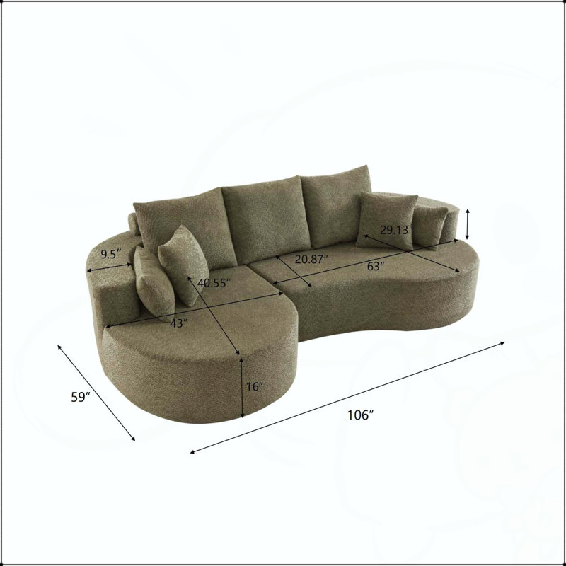 Canapé modulaire courbé 106 po avec méridienne, Green Boucle