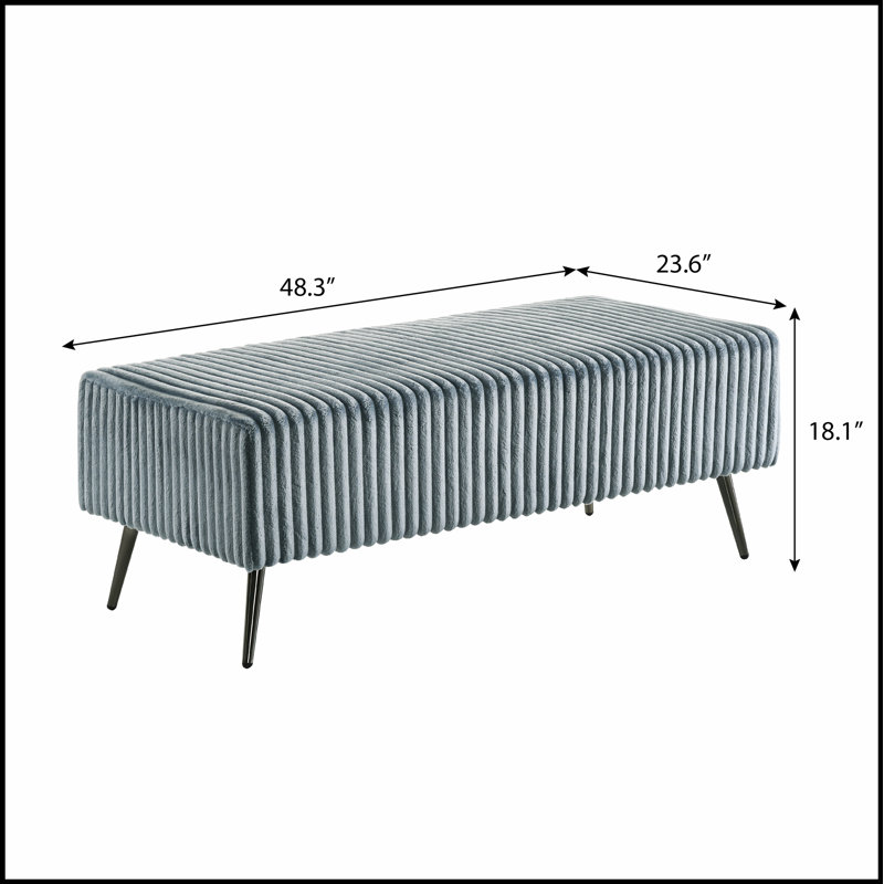 Banc rembourré en velours côtelé Mavela, Bleu
