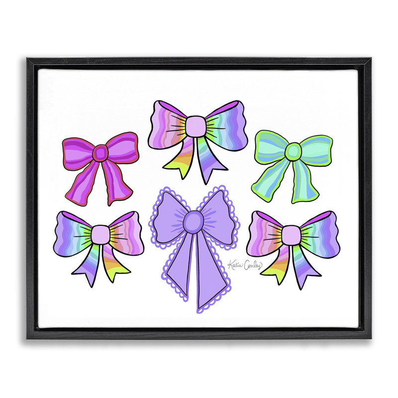 Cadre flottant Playful Bowtastic Ribbons, design par Katie Conley, H 17 po x l 21 po, Cadre flottant noir de jais