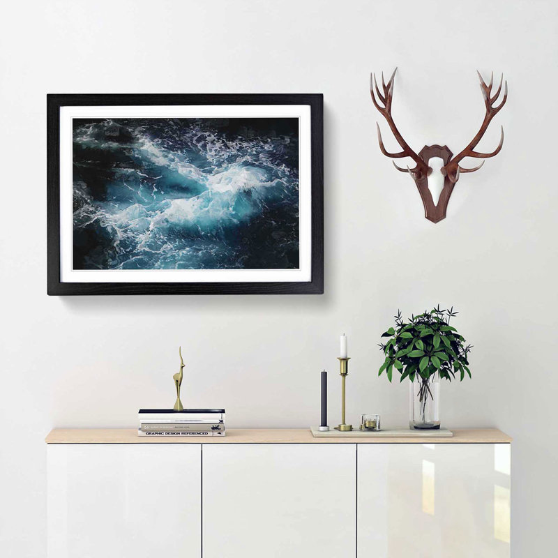 Rip Tide in Blue - Picture Frame Graphic Art Print, 40cm H x 60cm W x 2cm D, Black