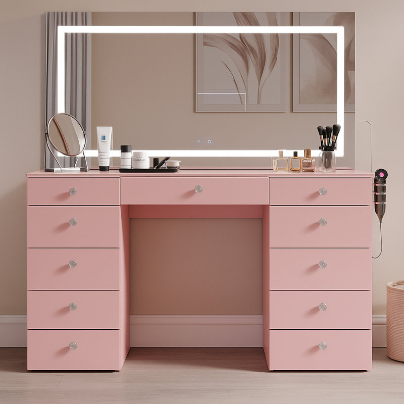 Lydia Extra-Large Makeup Vanity With Bluetooth Speakers And LED Mirror