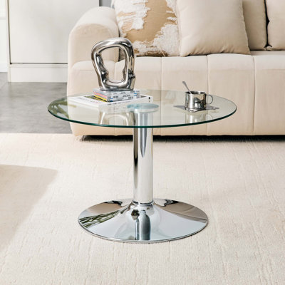 Table basse ronde en verre trempé léger de luxe avec base en métal stable