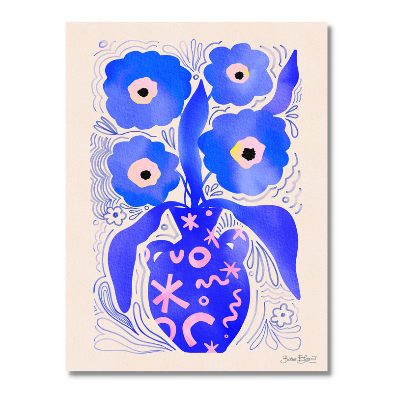 «Blue Flowers Matisse» par Bloom, Sans cadre, L 18 po x H 24 po, Toile tendue