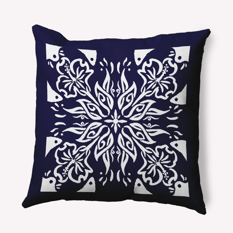 Cuban Flare Geometric Outdoor Reversible Throw Pillow, Navy Blue, 18" x 18"