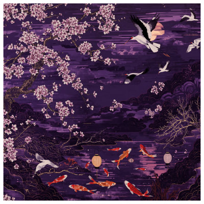 Cherry Blossom Cranes Koi Shower Curtains Extra Long