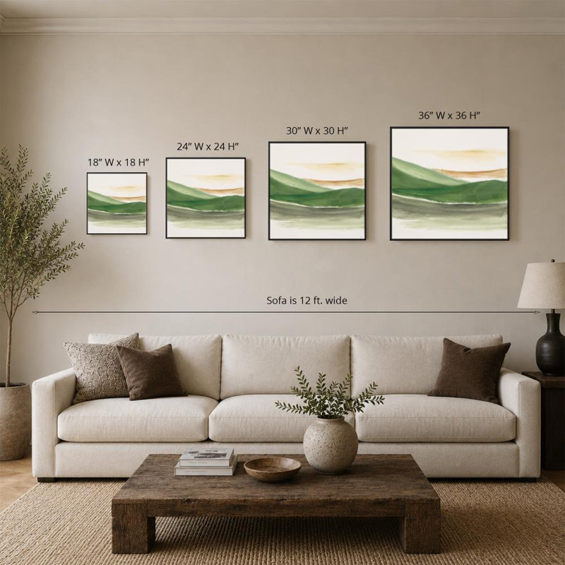 Paysage abstrait vert par Sundance Graphics - Graphisme sur toile, 30" H x 30" W, Cadre plat flottant, Noir