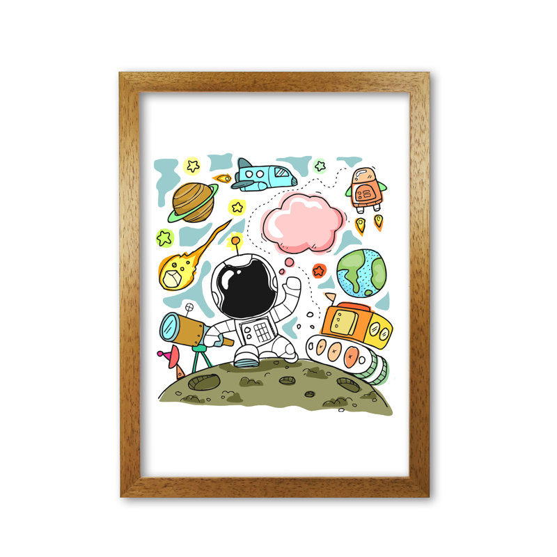 Space Illustration - Print, Honey Oak Frame, 42 cm H x 30 cm W x 5 cm D
