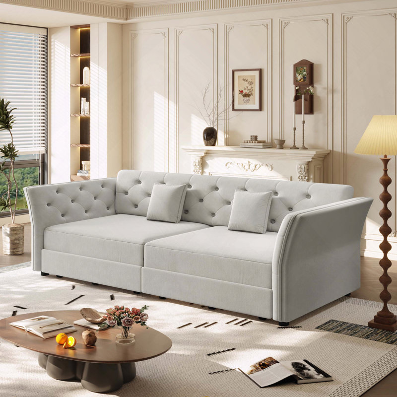 Canapé-lit Velvet, H 35 po x l 74,4 po x P 33,9 po, Gris clair