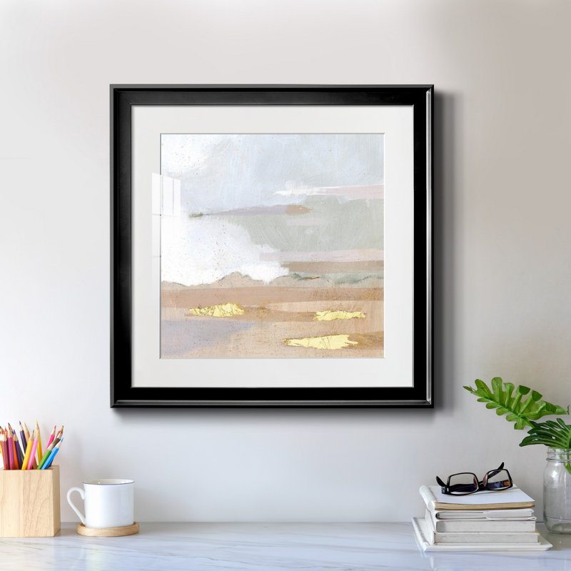 «Abstract Coastland I», reproduction encadrée de qualité supérieure - prête à être accrochée, Papier avec cadre noir, Blanc