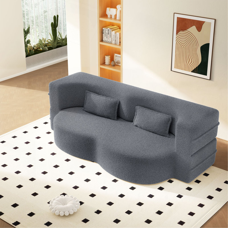 Canapé-lit moderne avec 2 coussins, canapé-lit convertible en tissu rembourré de mousse, matelas pliant simple de 15 po pour le salon, lit d'invité, salle de jeux, aucun assemblage requis