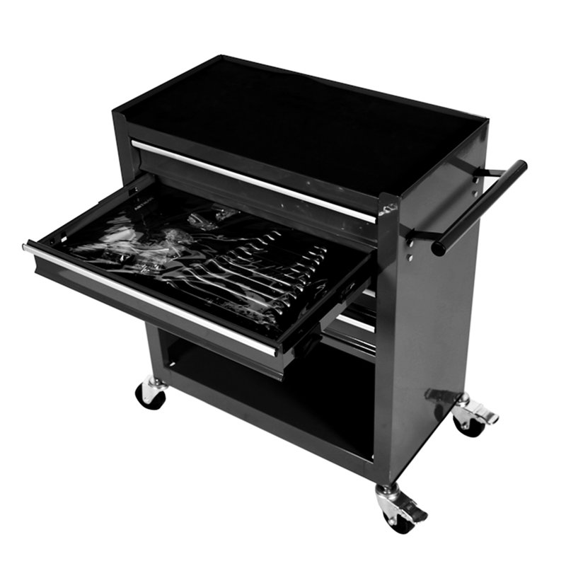 Boîte de rangement à roulettes noire de 24,4 po - pour entrepôt, magasin. Boîte à outils en acier thermolaqué de 4 po avec atelier, entrepôt. - Conception maniable des tiroirs