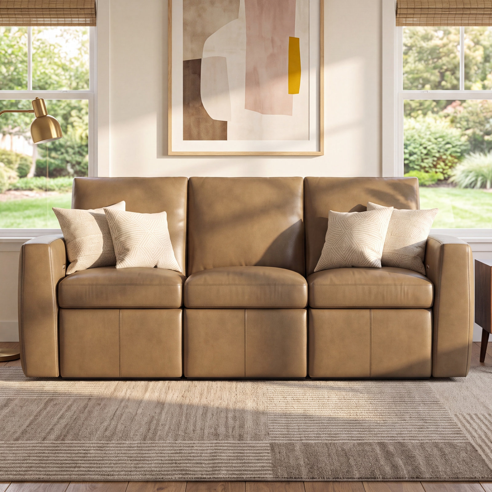 Elara 86" Genuine Leather Reclining Sofa, Brown Top Grain Leather