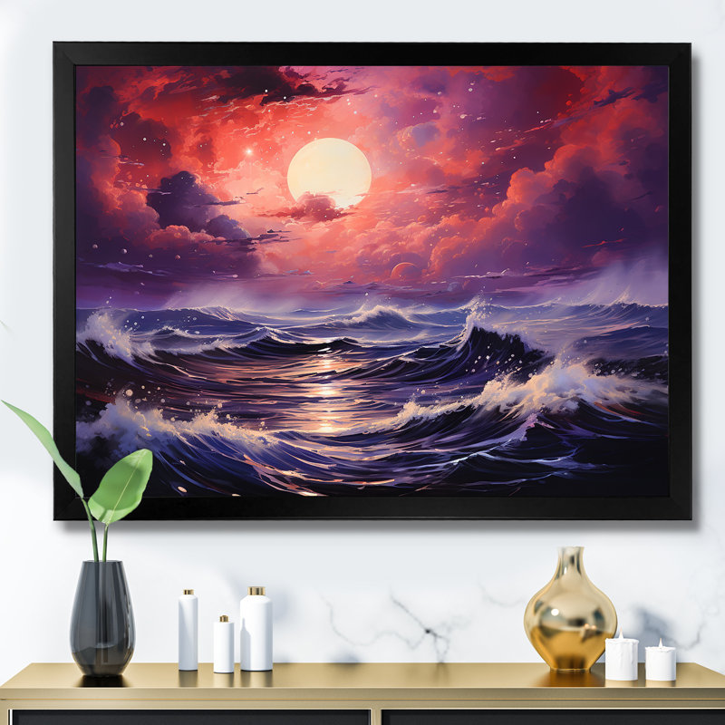 Océan coucher de soleil tempête 1 - tempêtes, art mural, Cadre d'angle fermé noir, H 24 po x l 32 po x P 1 po