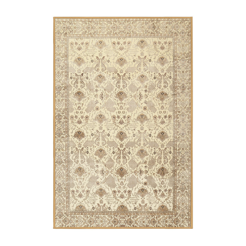 Tapis oriental beige / rose clair en laine, Rectangle 7 pi x 10 pi