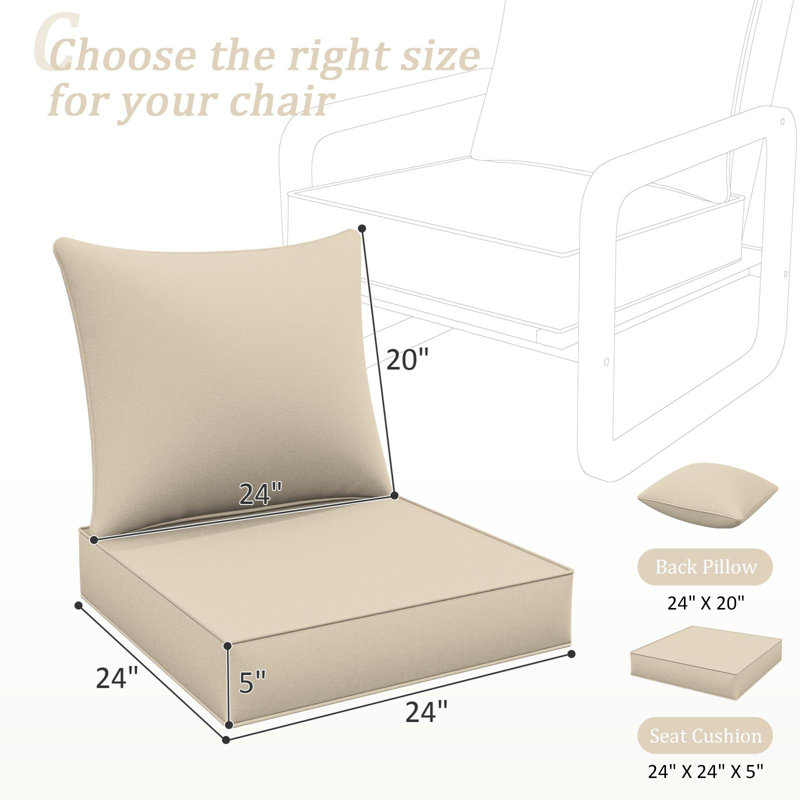 Coussin de siège / dossier d'extérieur, L 24 po x P 24 po, Beige