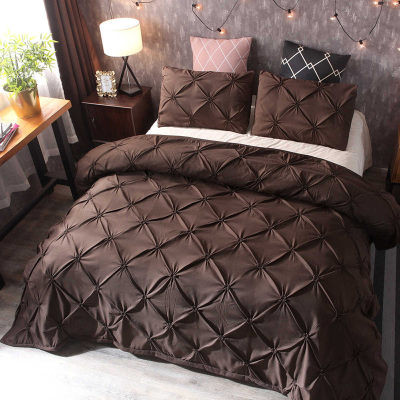 Ensemble de housse de couette Pleat Pintuck Bedding, Housse simple et 1 taie décorative, Café
