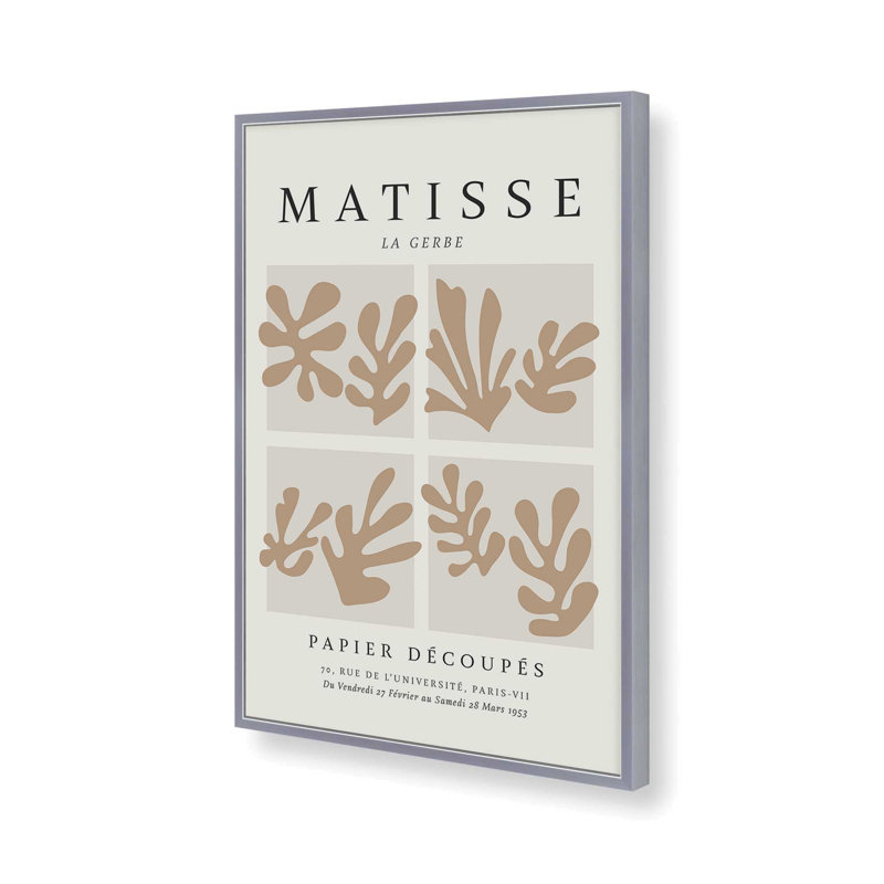Matisse's La Gerbe Quartet à imprimé brun dans un cadre, H 15,25 po x l 12,25 po, Reproduction encadrée sans passe-partout