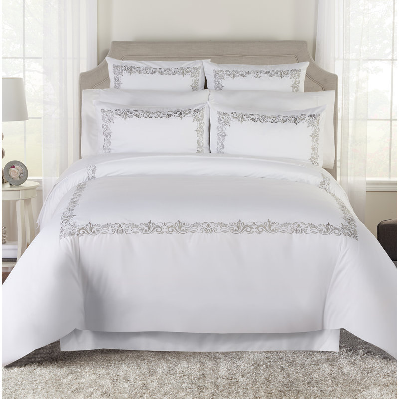 Ensemble de housse de couette 2 pièces en mélange de coton Fresca, Housse de couette double / grand + 1 taie d'oreill, Blanc