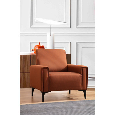 Élégant canapé 1 place en tuile rouge, 35,4 po x 33,5 po x 30,3 po | Structure en bois de hêtre durable et en carton, tissu 100% polyester | Coussin de dossier en mousse et en plumes gris doux | Conception facile à nettoyer et moderne, parfaite pour les petits espaces