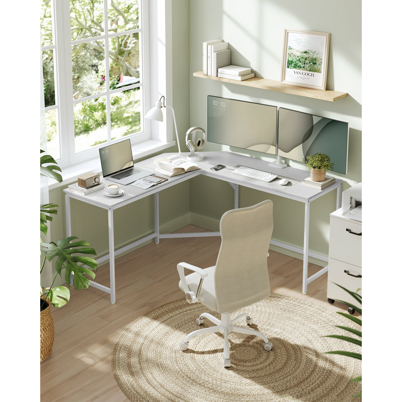 Hiller L-Shaped Metal Base Writing Desk, White