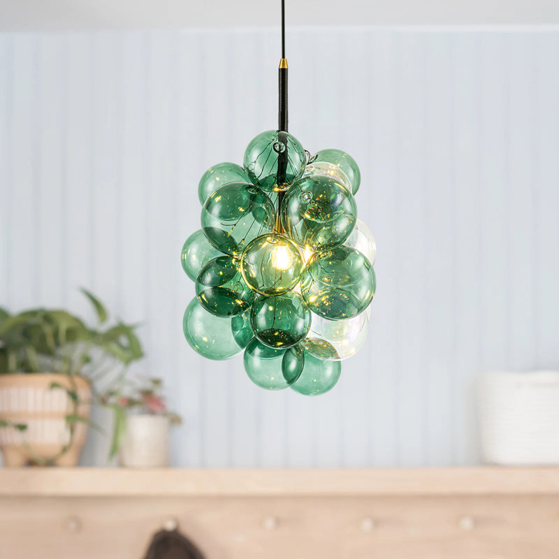 Luminaire suspendu sphère en verre 1 lumière, Green