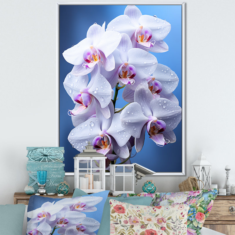 Orchidées mauves et orchidées éthérées noires - imprimé, Cadre flottant blanc, H 32 po x l 16 po x P 1 po