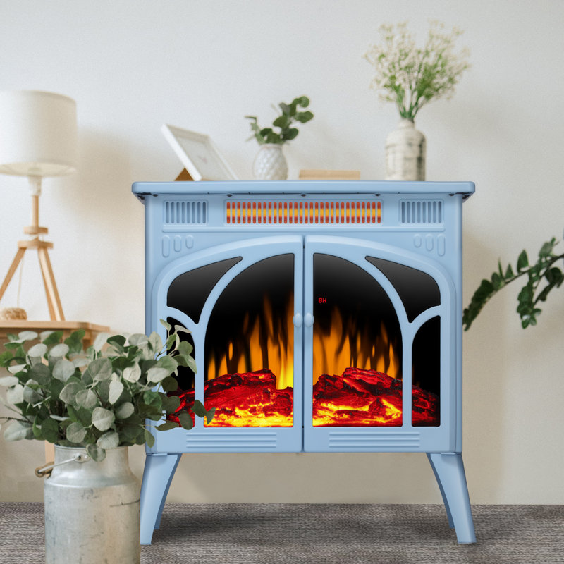 HAVATO 24" Electric Fireplace Stove - 3D Flame (12 Colors), Remote, 3-in-1 Heater + Timer, Safe for Bedroom , Blue