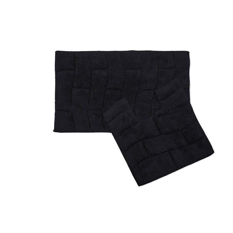 Bombay Cotton Non-Slip Bath Rug Set, Black