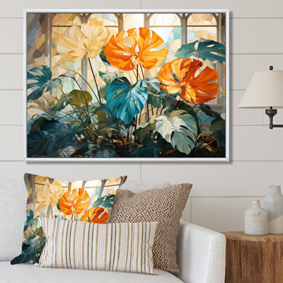 Orange tropical et feuillage vert III - impression