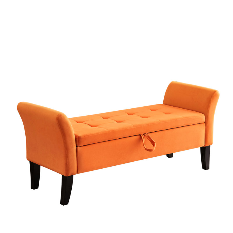 51.5" Velvet Hallway Bench With Interior Storage End Table - Spacious, Orange