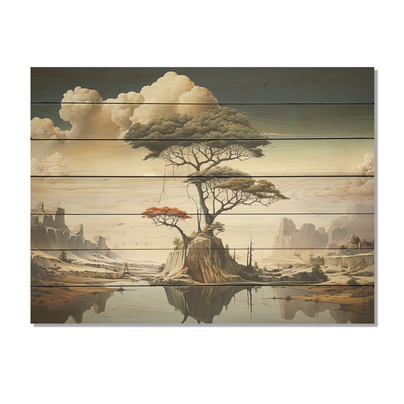 Paysage de surréalisme I - paysage abstrait sur bois, H 10 po x l 20 po